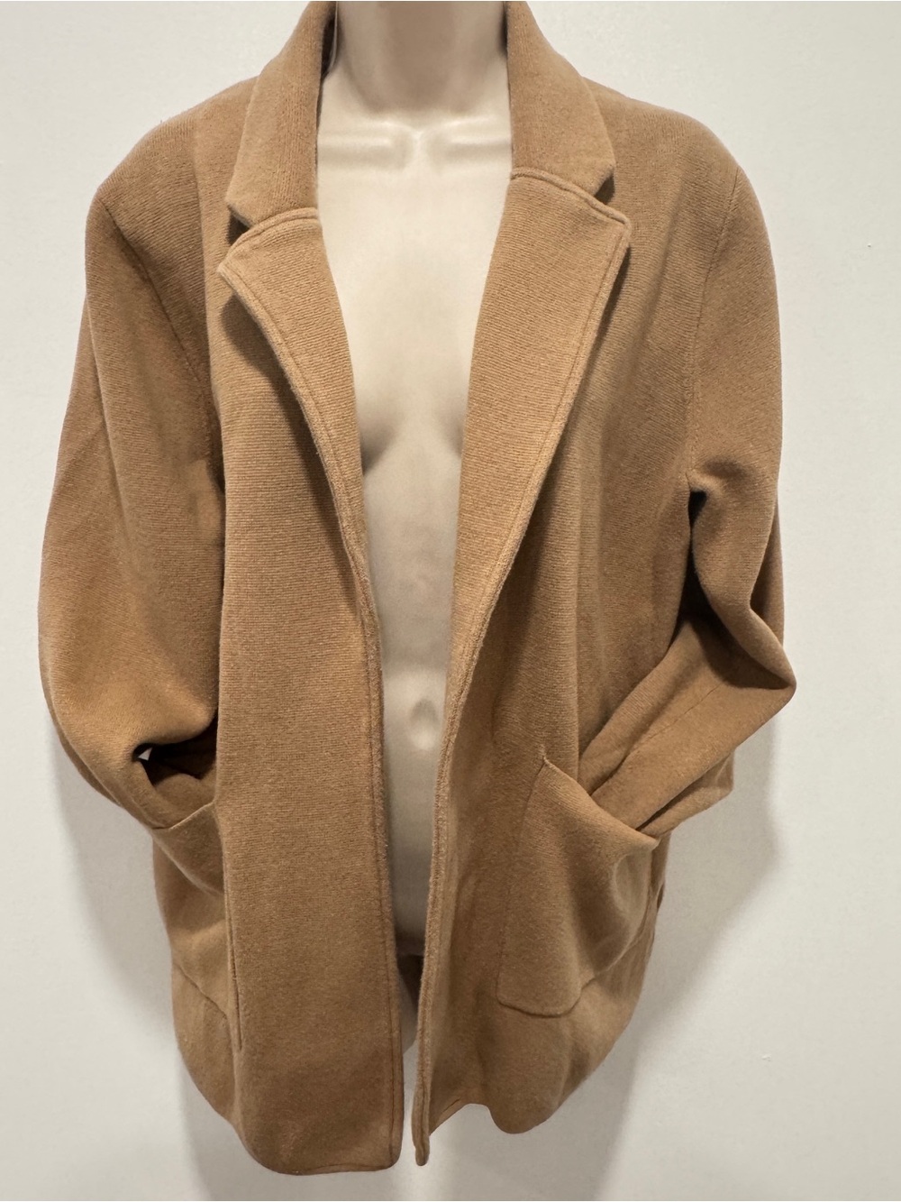 Quince Women’s Organic Cotton Knit Blazer Cardigan Camel Tan Size M